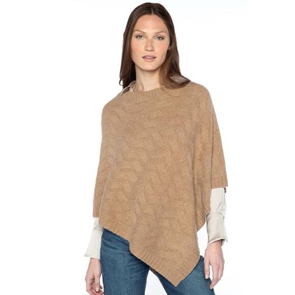 Kinross 100% Cashmere Poncho Sweater Wrap Cape Tan Mushroom Retail $395 - Picture 8 of 11